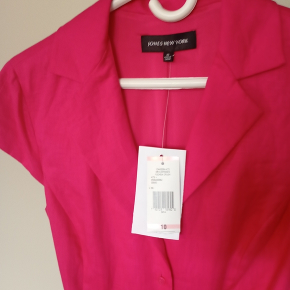 Jones New York Bright Pink Button-Front Midi Dress with Belt - Picture 3 of 7
